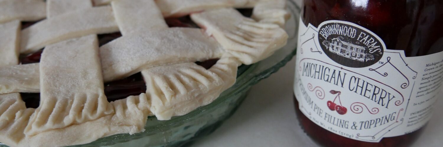 Cherry Pie with jar of Michigan Cherry pie filling